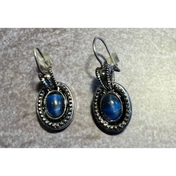 Liz Claiborne Silver-Tone Earrings With Blue Stone For Pierced Ears - Picture 10 of 14